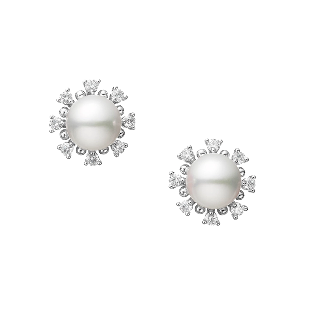 Mikimoto Pearl and Diamond Earrings