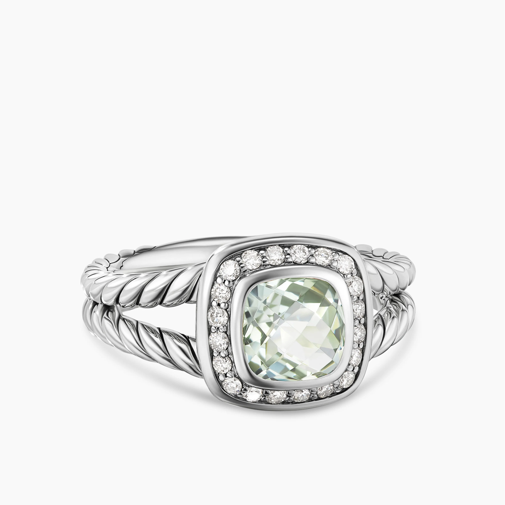 David Yurman Petite Albion ring with Prasiolite and hotsell Pavé Diamonds