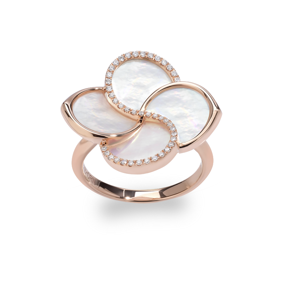 18 Carat Rose Gold Mother Of Pearl And Diamond Ring