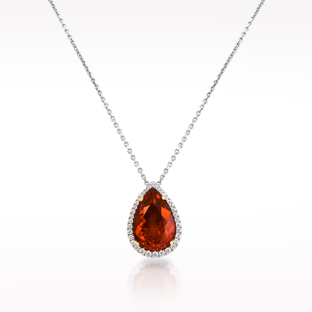 5.96ct Fire Opal And Diamond White Gold Necklace
