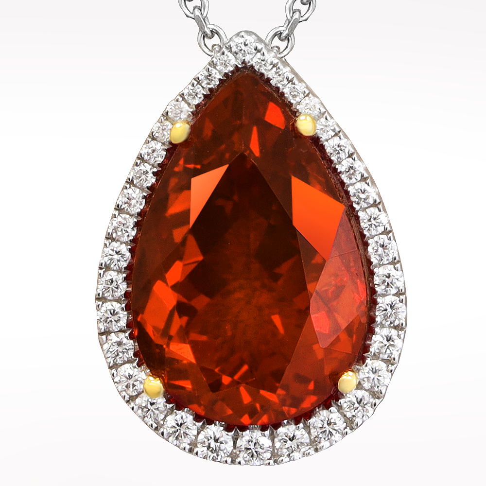 5.96ct Fire Opal And Diamond White Gold Necklace