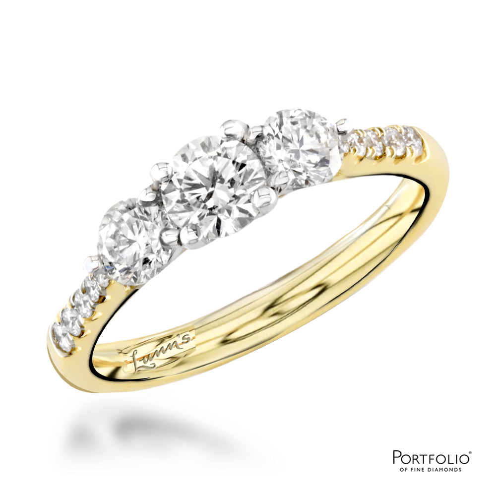 Three Stone G VS2 Diamond Yellow Gold/Platinum Ring