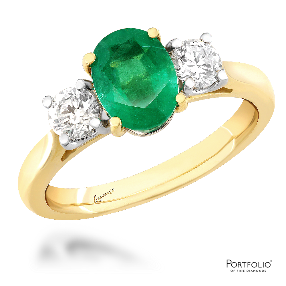 Three Stone 1.12ct Emerald Yellow Gold/Platinum Ring