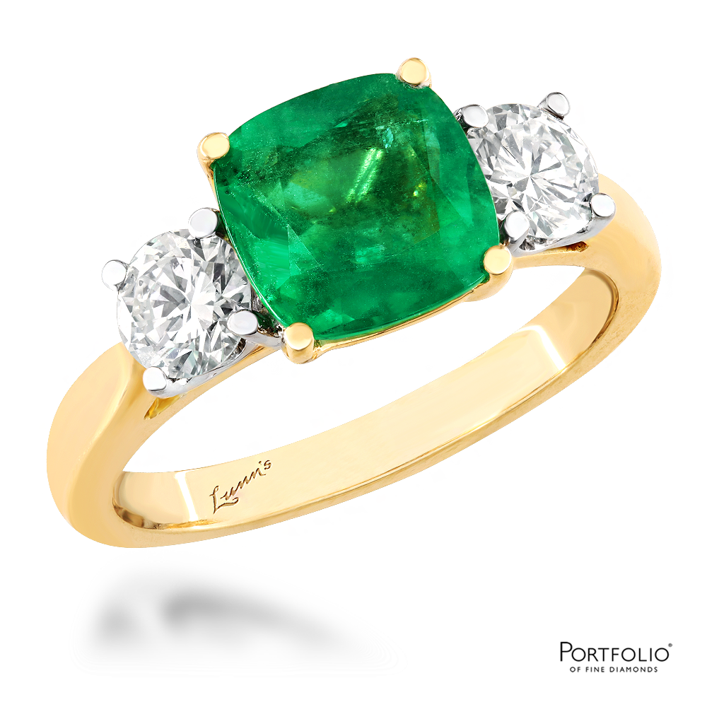 Three Stone 1.61ct Emerald Yellow Gold/Platinum Ring