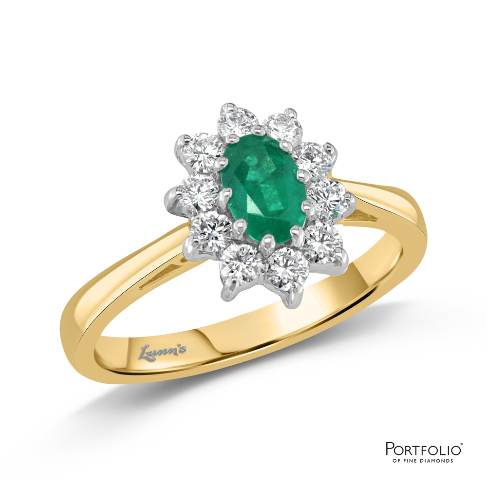 Cluster 0.48ct Emerald Yellow Gold/Platinum Ring