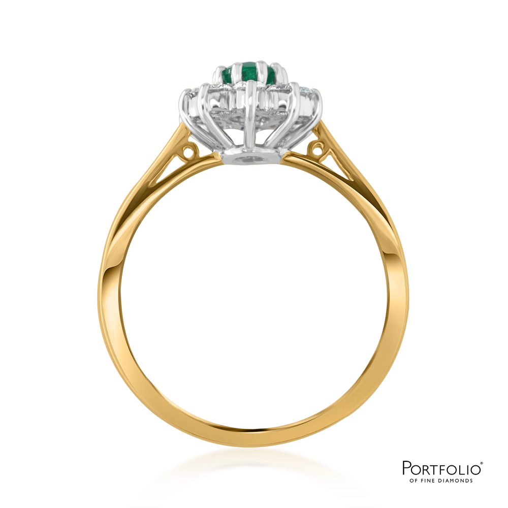 Cluster 0.48ct Emerald Yellow Gold/Platinum Ring