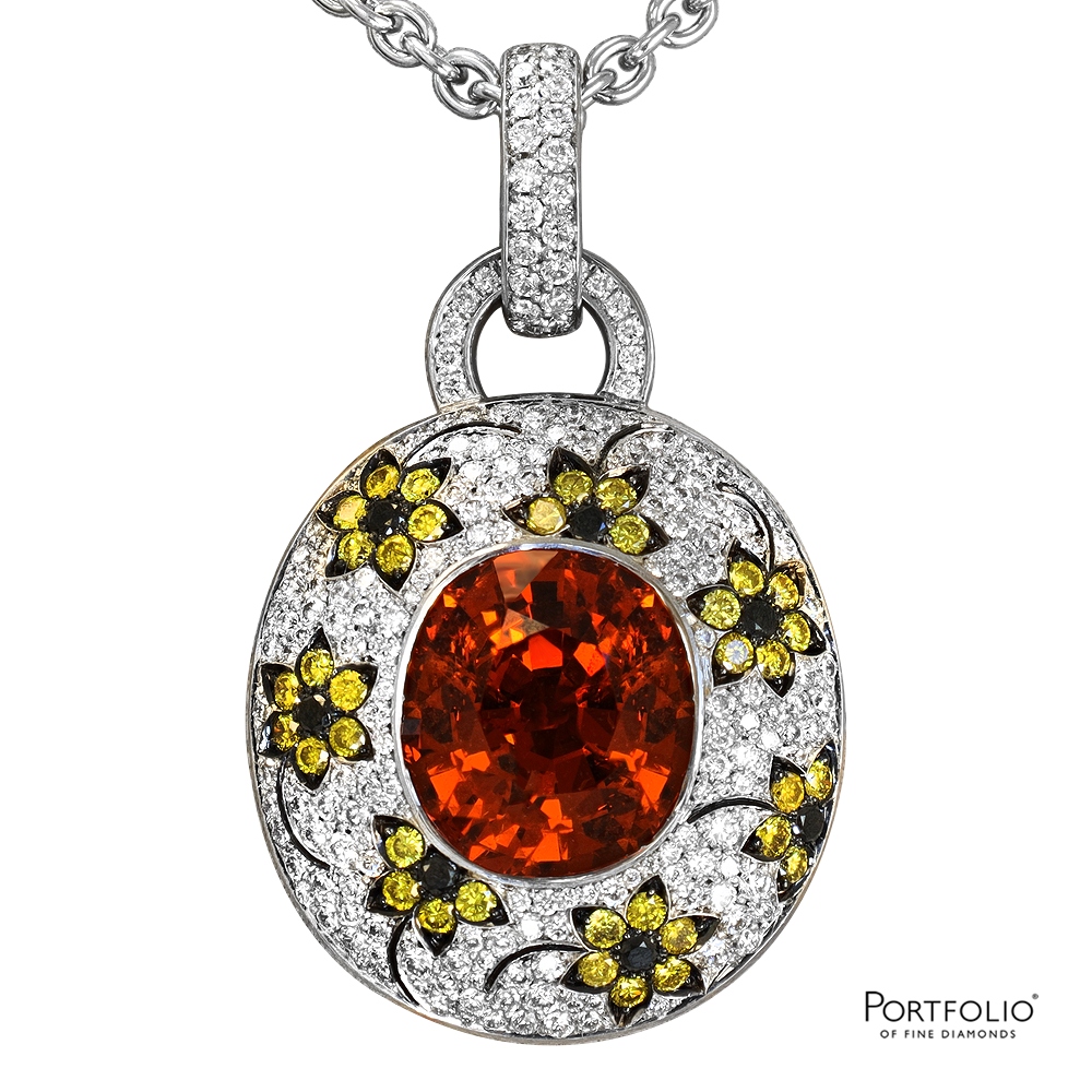8.06ct Orange Garnet And Diamond White Gold Necklace
