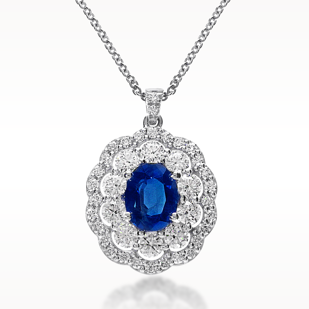 3.04ct Sapphire And Diamond White Gold Necklace