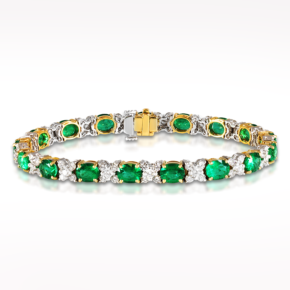 10.62 Emerald And Diamond Yellow /White Gold Bracelet