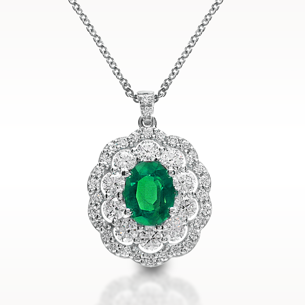 1.77ct Emerald And Diamond White Gold Necklace
