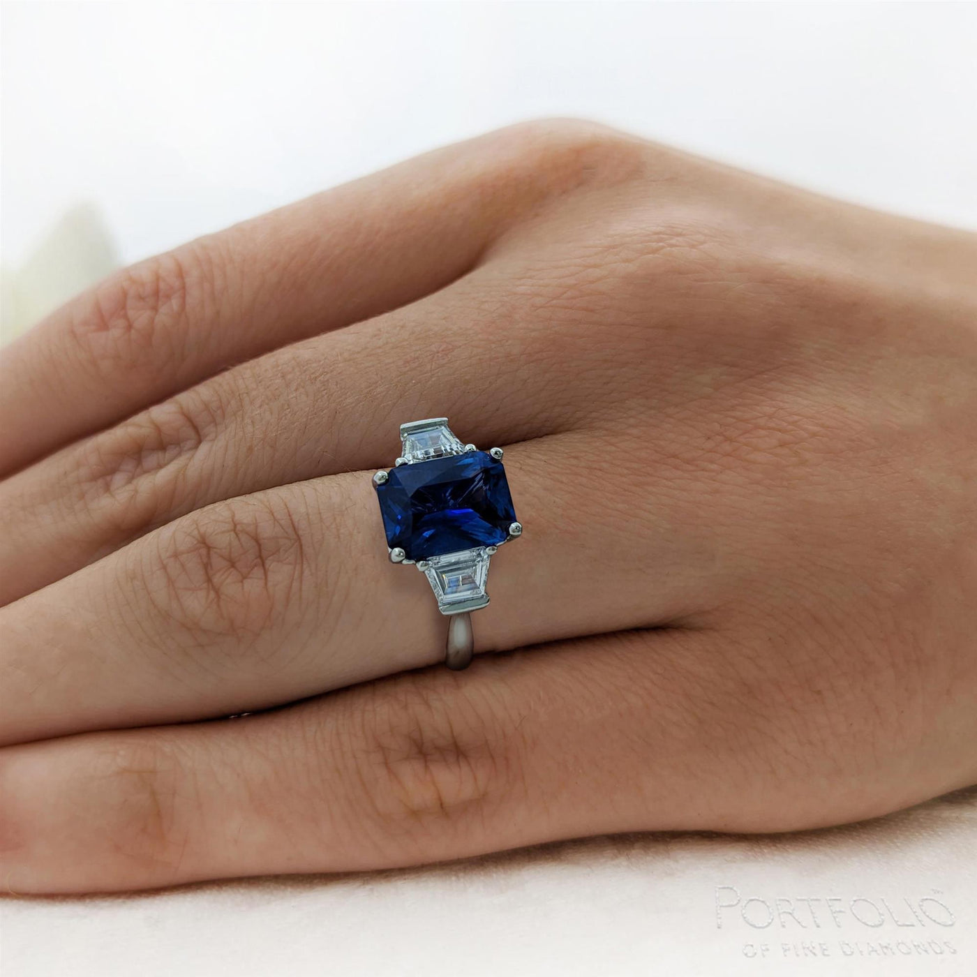Three Stone 3.00ct Blue Sapphire Platinum Ring