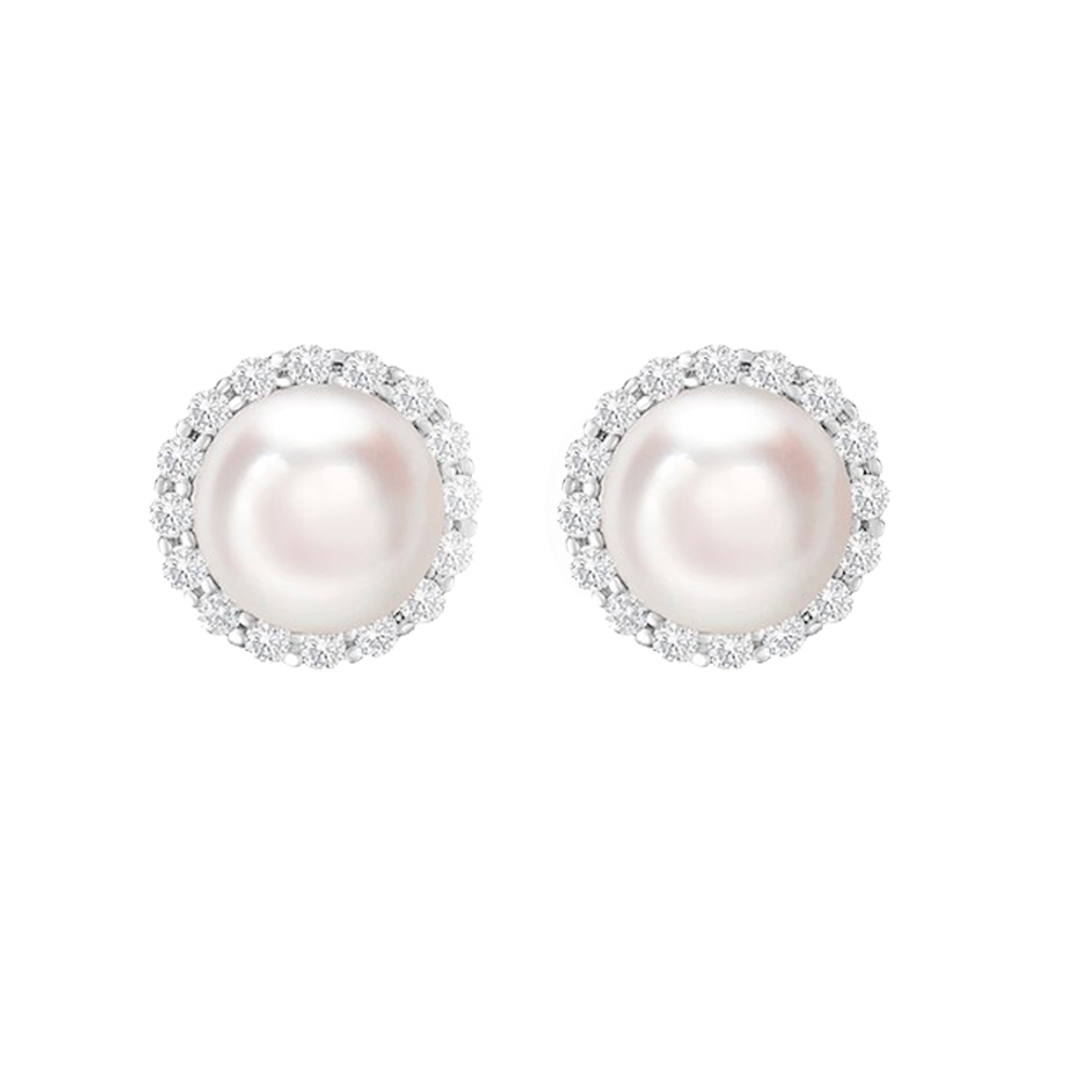 Diamond halo pearl earrings discount