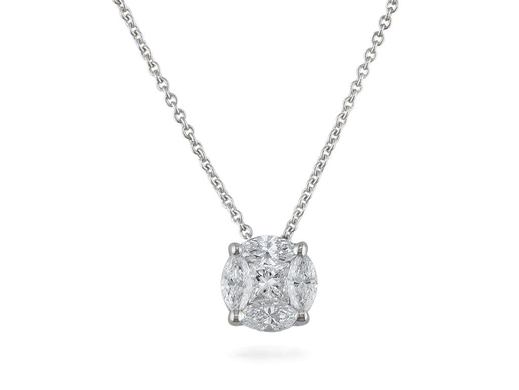 Illusion by Portfolio. 18 carat white gold and diamond cluster necklace
