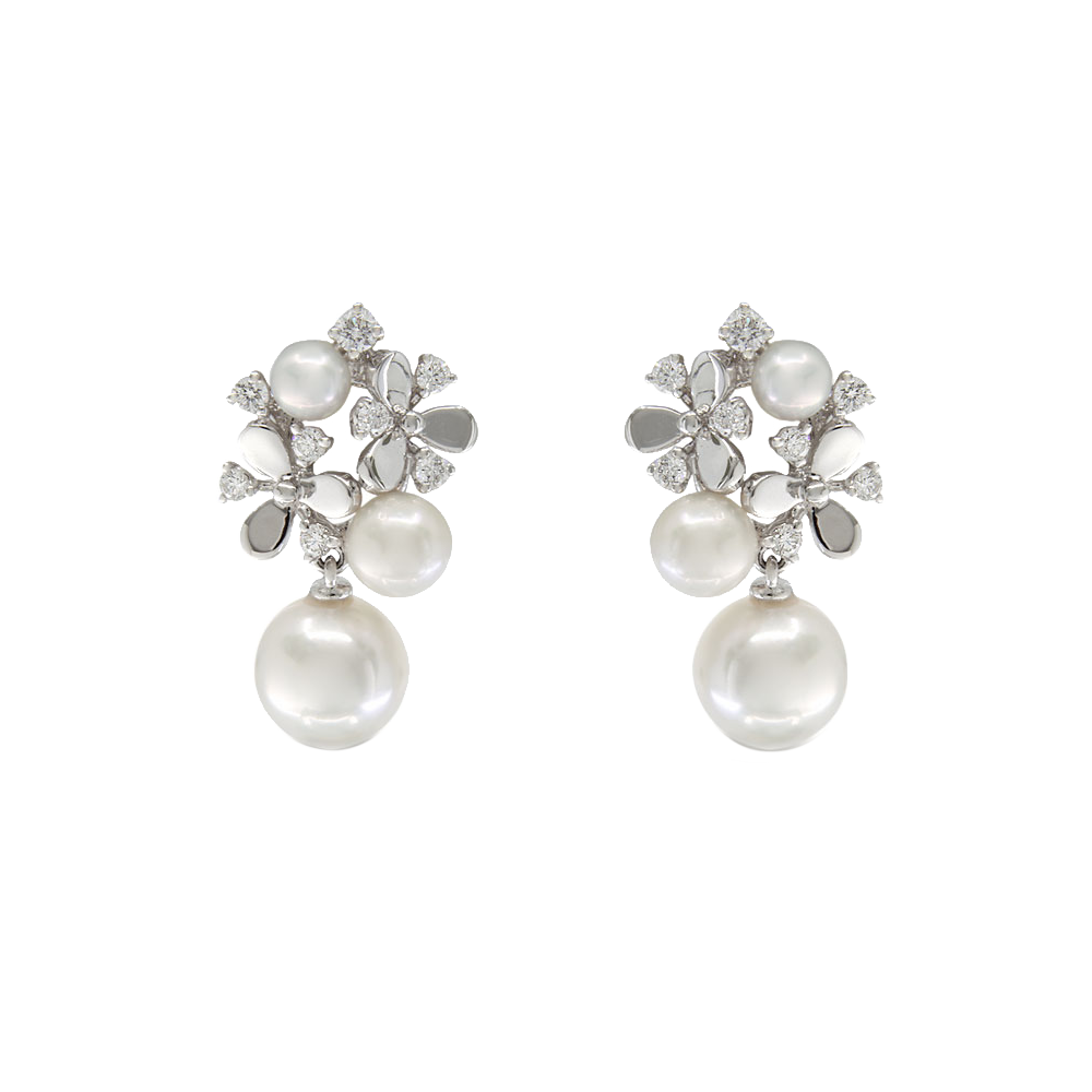 Pearl and Diamond Floral Drop Earrings