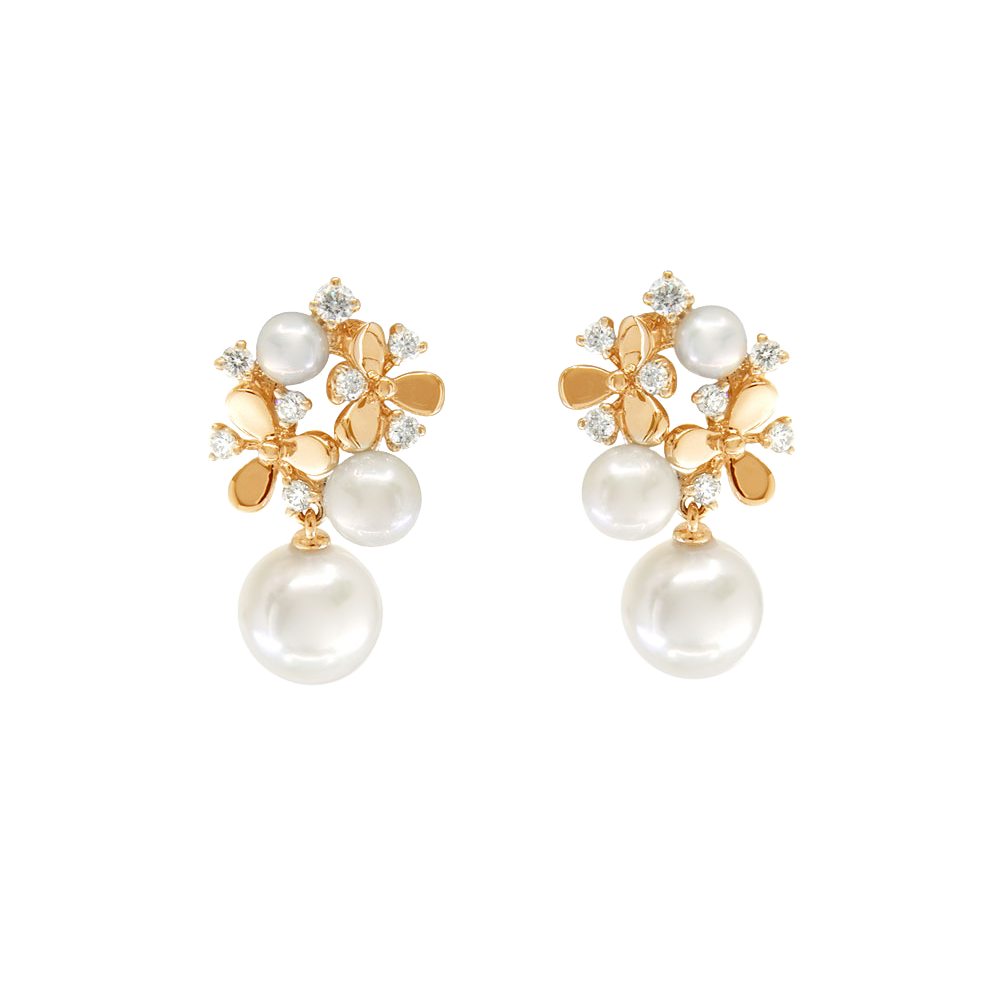 Pearl and Diamond Floral Drop Earrings