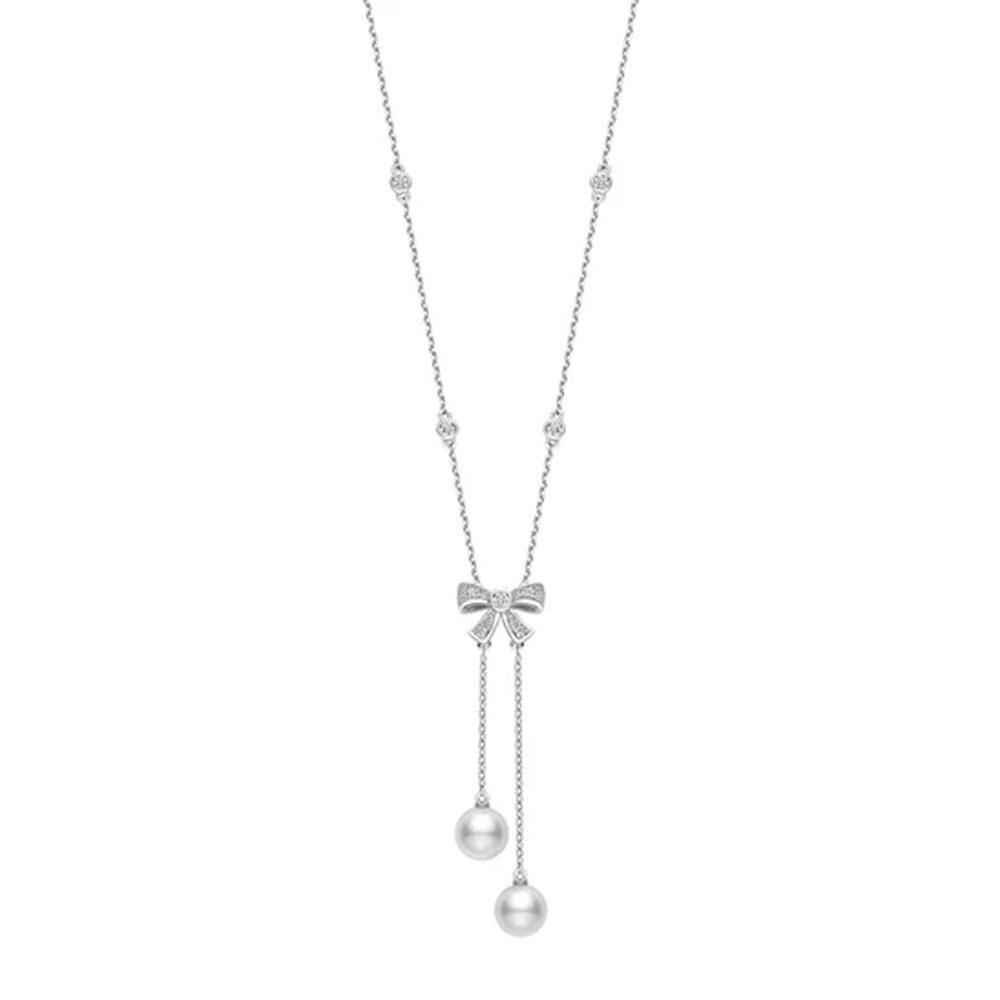 Mikimoto Ribbon Pearl and Diamond Necklace