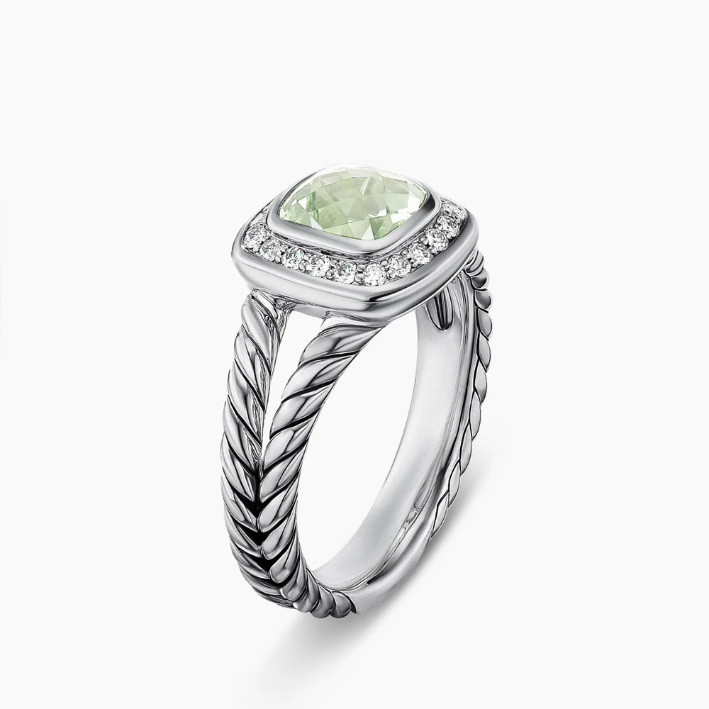 David Yurman Petite Albion® Ring in Sterling Silver with Prasiolite and Pavé Diamonds