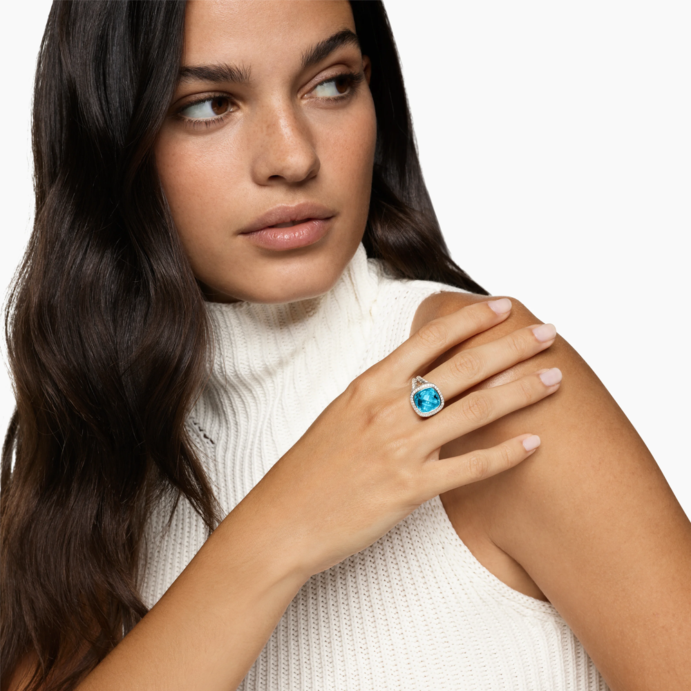 David Yurman Albion® Ring in Sterling Silver with Blue Topaz and Diamonds