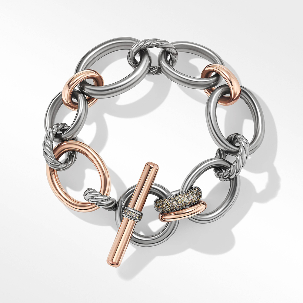 David Yurman DY Mercer™ Melange Bracelet in Sterling Silver with 18ct Rose Gold and Pavé Cognac Diamonds