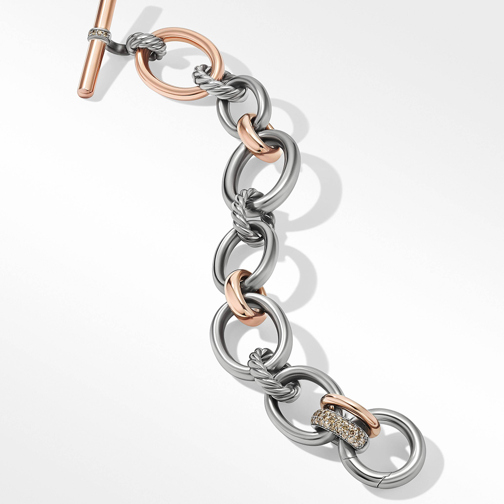 David Yurman DY Mercer™ Melange Bracelet in Sterling Silver with 18ct Rose Gold and Pavé Cognac Diamonds