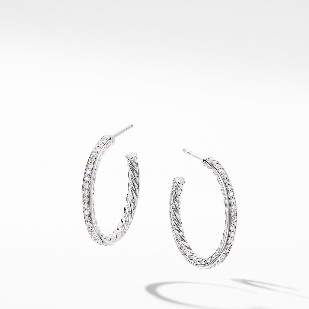 David Yurman Small Hoop Earrings with Pavé Diamonds