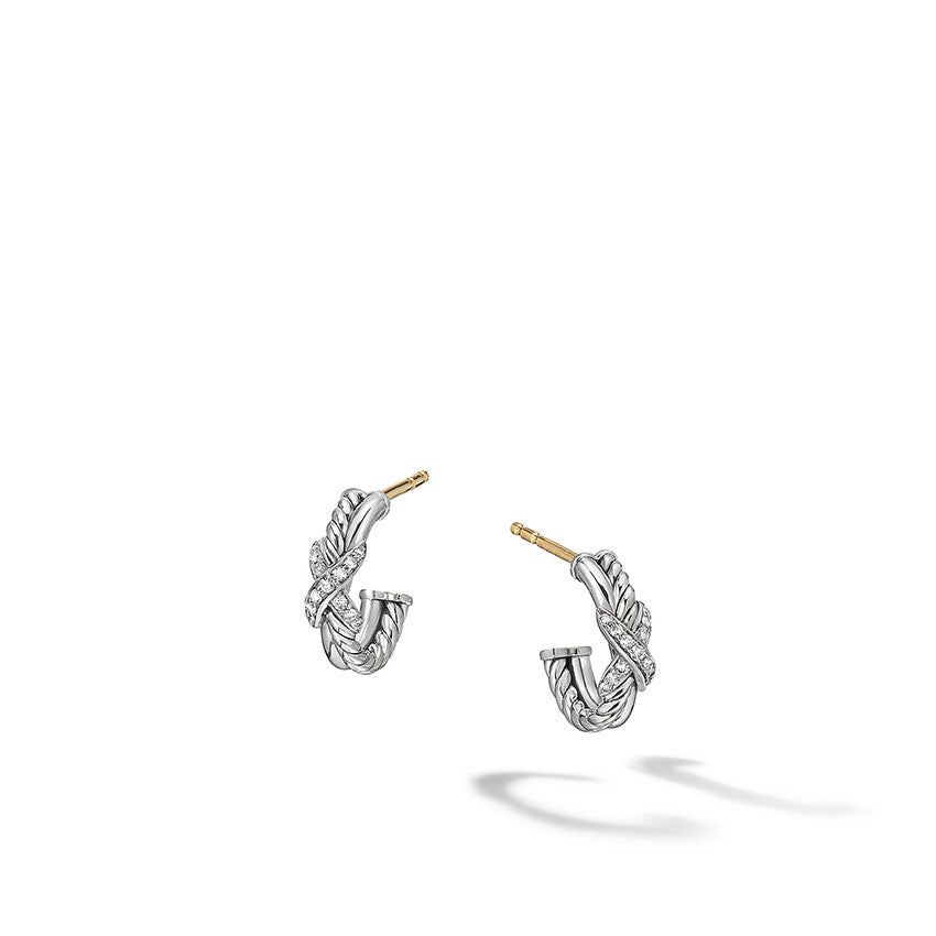 David Yurman Petite X Mini Hoop Earrings with Pavé Diamonds