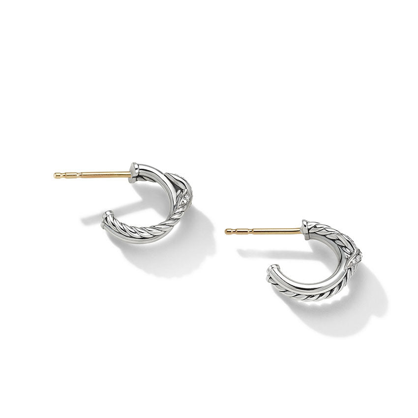 David Yurman Petite X Mini Hoop Earrings with Pavé Diamonds