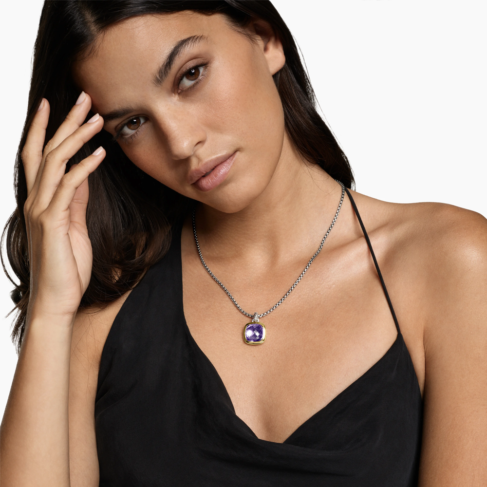David Yurman Albion® Pendant in Sterling Silver with 18ct Yellow Gold and Amethyst