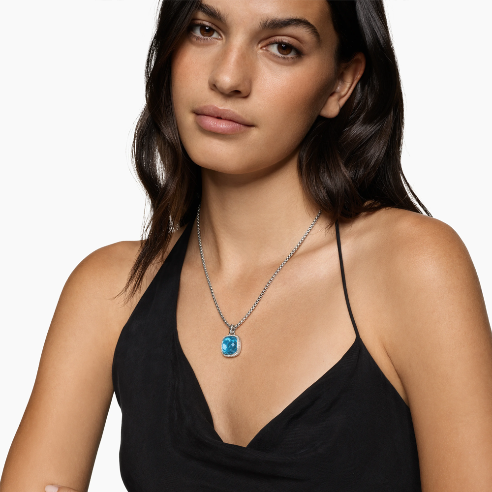 David Yurman Albion® Pendant in Sterling Silver with Blue Topaz and Diamonds
