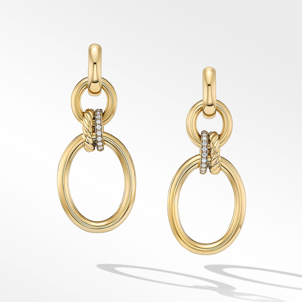 David Yurman DY Mercer™ Circular Drop Earrings in 18ct Yellow Gold with Pavé Diamonds