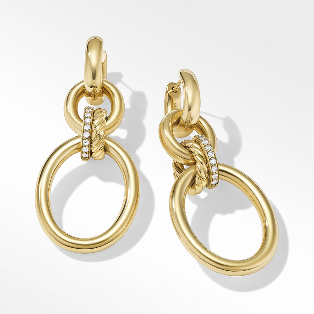 David Yurman DY Mercer™ Circular Drop Earrings in 18ct Yellow Gold with Pavé Diamonds