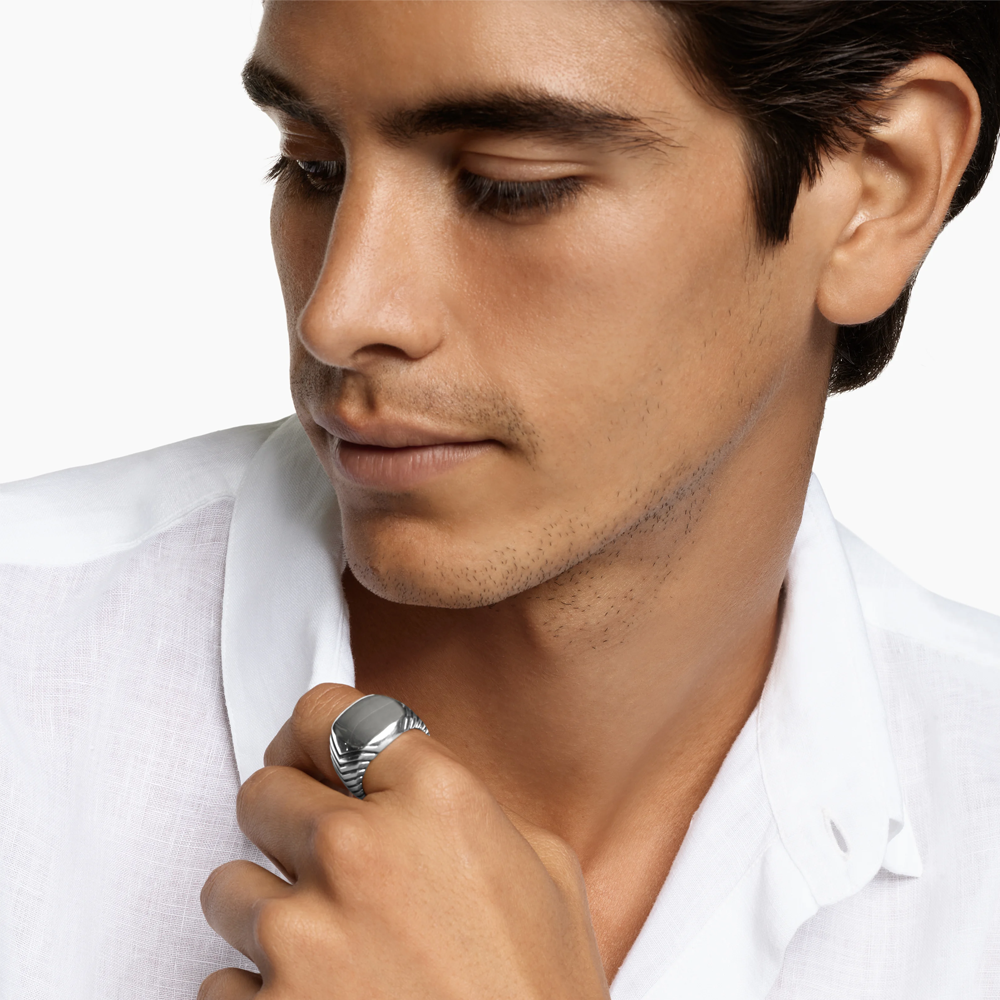 David Yurman Chevron Signet Ring in Sterling Silver