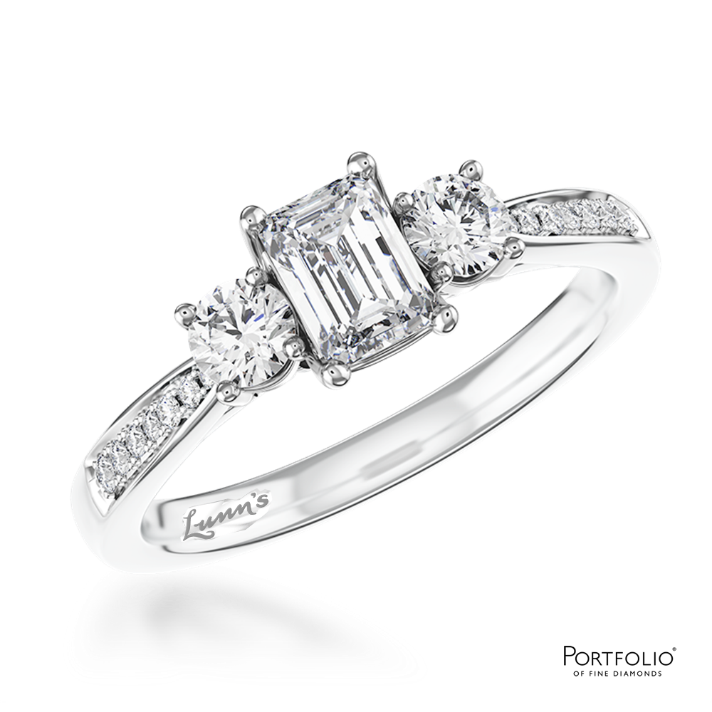 Memoire Emerald Three Stone 0.42ct G SI1 Diamond Platinum Ring