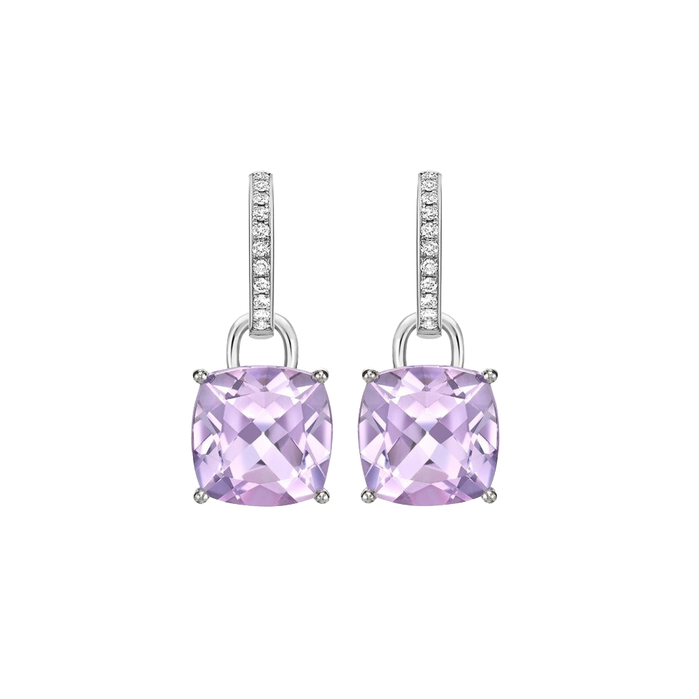 Kiki McDonough Cushion Lavender Amethyst and Diamond Detachable Earrings