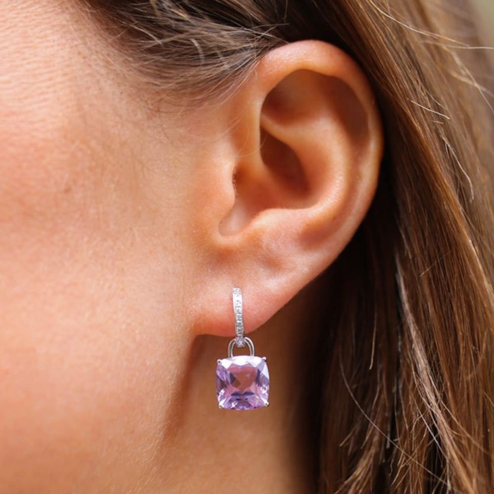 Kiki McDonough Cushion Lavender Amethyst and Diamond Detachable Earrings