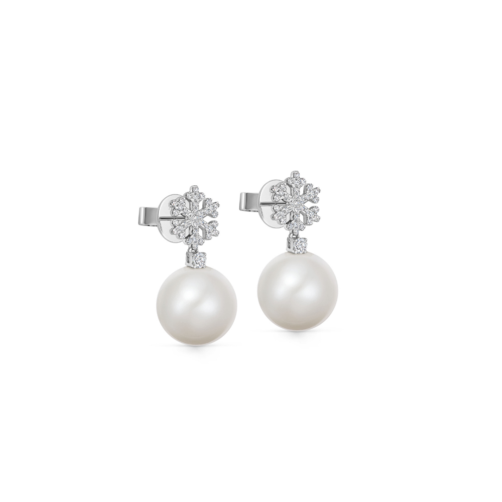 Kiki McDonough Pearl Round and Diamond Snowflake Earrings