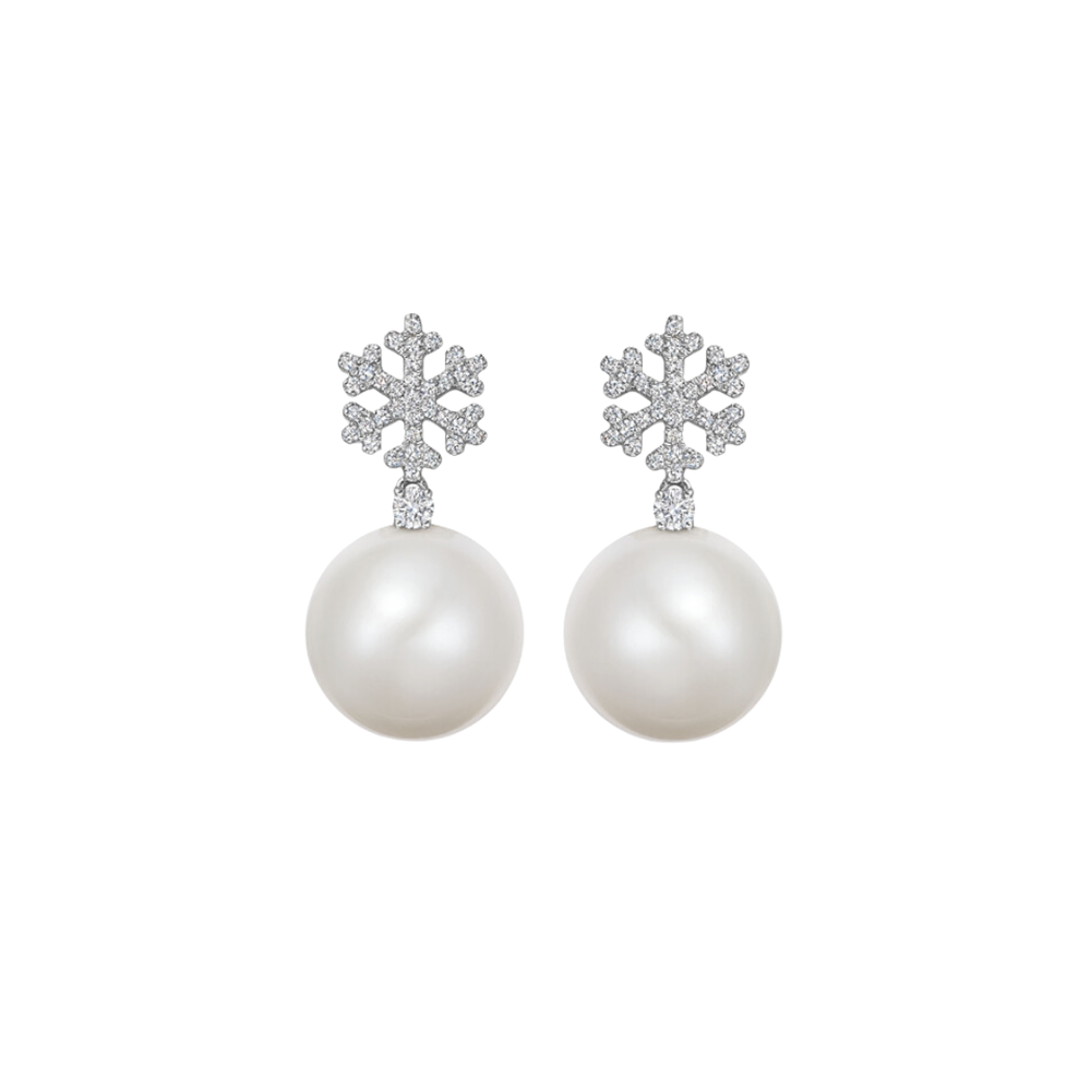 Kiki McDonough Pearl Round and Diamond Snowflake Earrings