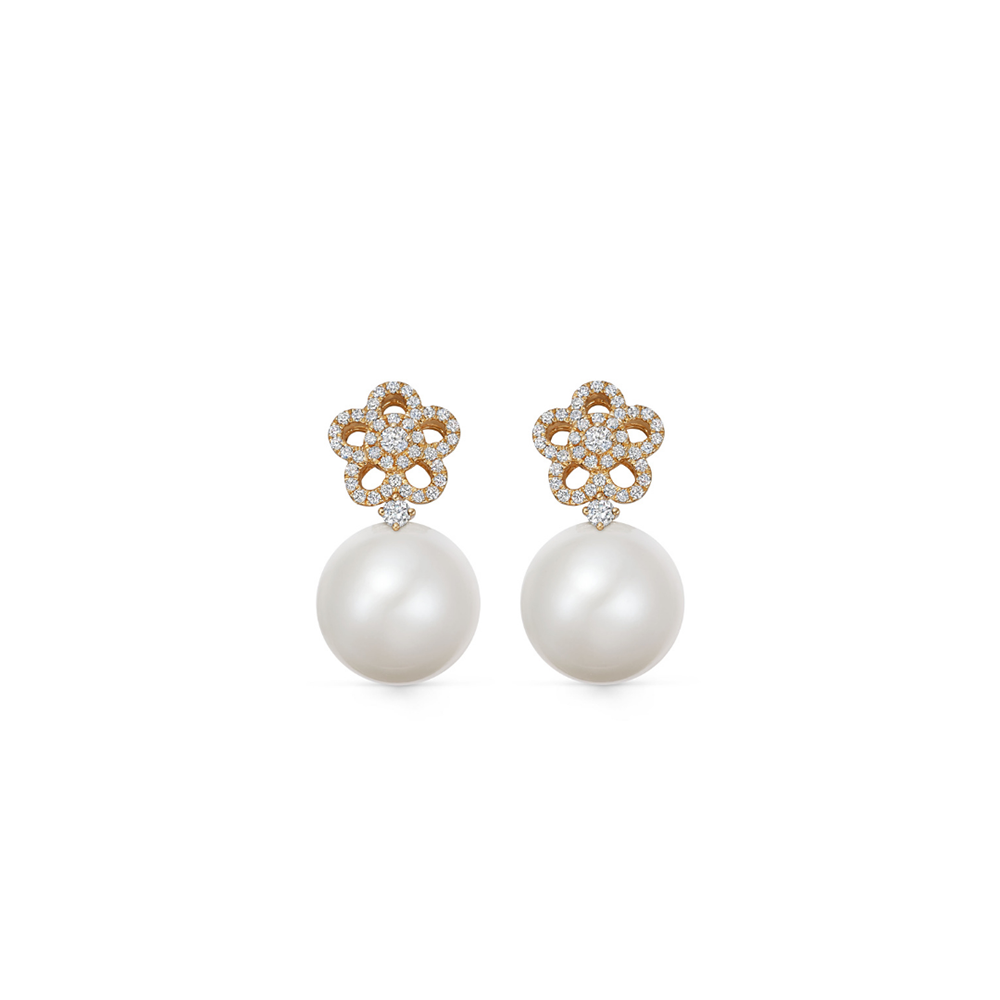 Kiki McDonough Pearl Round and Diamond Flower Earrings