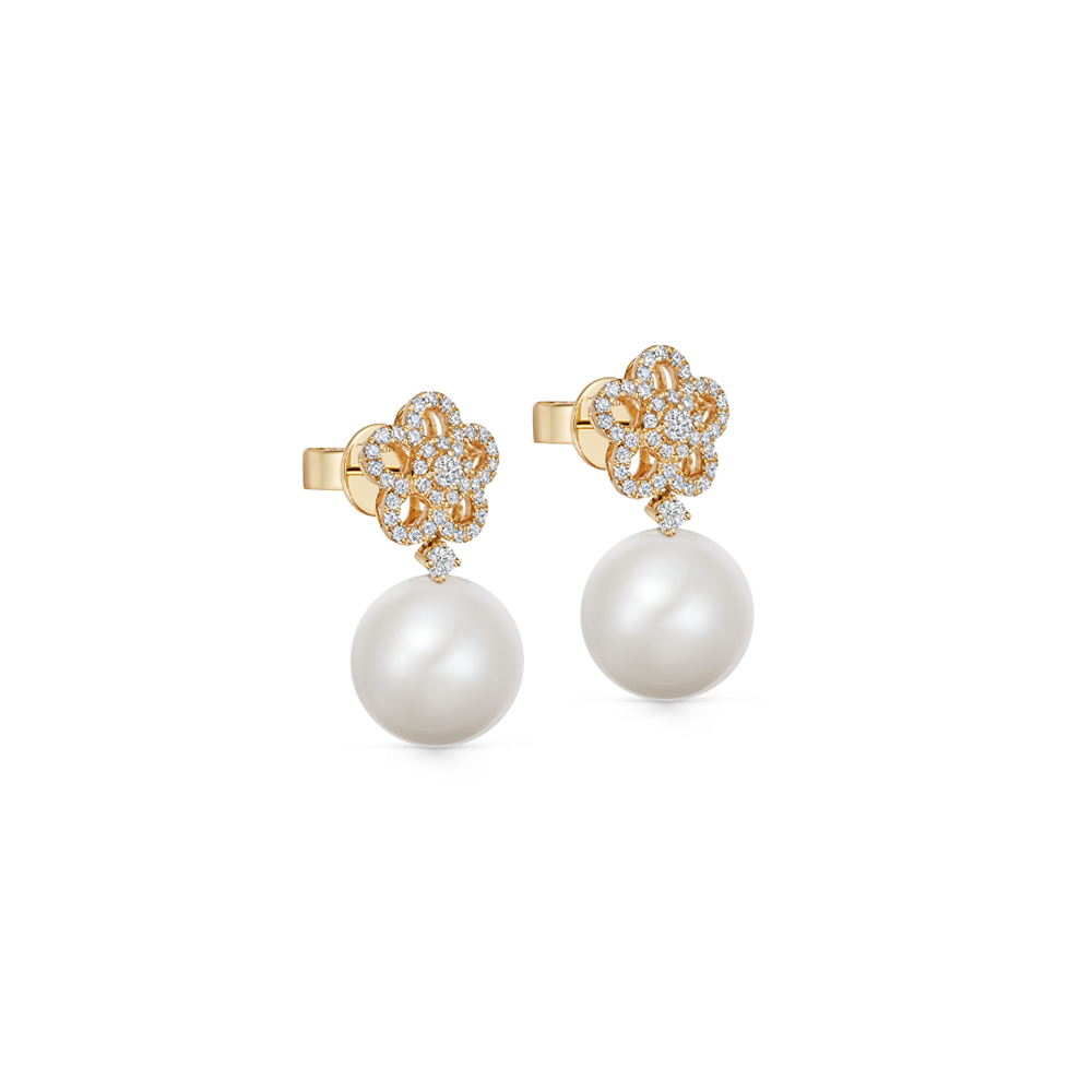 Kiki McDonough Pearl Round and Diamond Flower Earrings