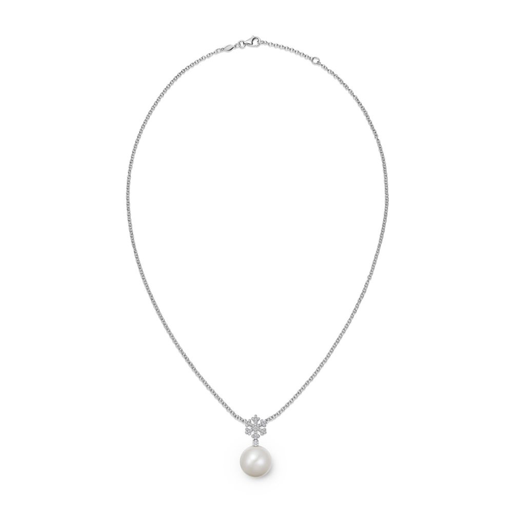 Kiki McDonough Pearl and Diamond Snowflake Necklace