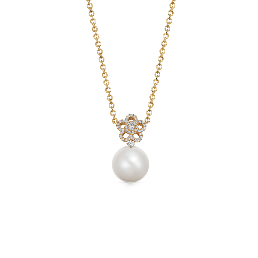 Kiki McDonough Pearl Round and Diamond Flower Necklace