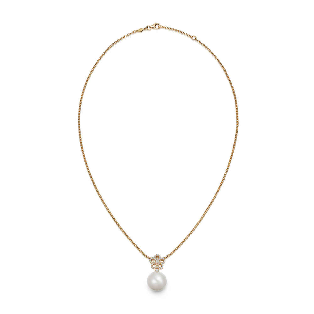 Kiki McDonough Pearl Round and Diamond Flower Necklace