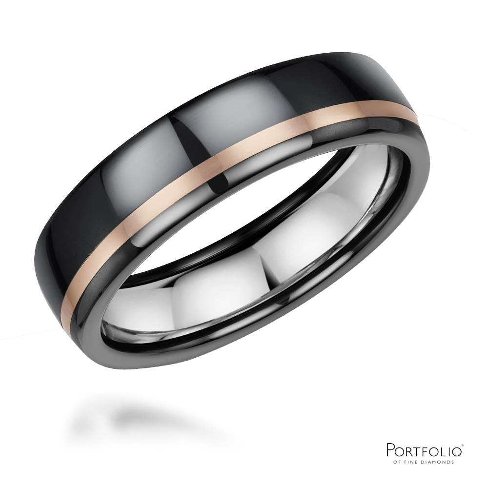 Zirconium And Rose Gold 6mm Wedding Ring