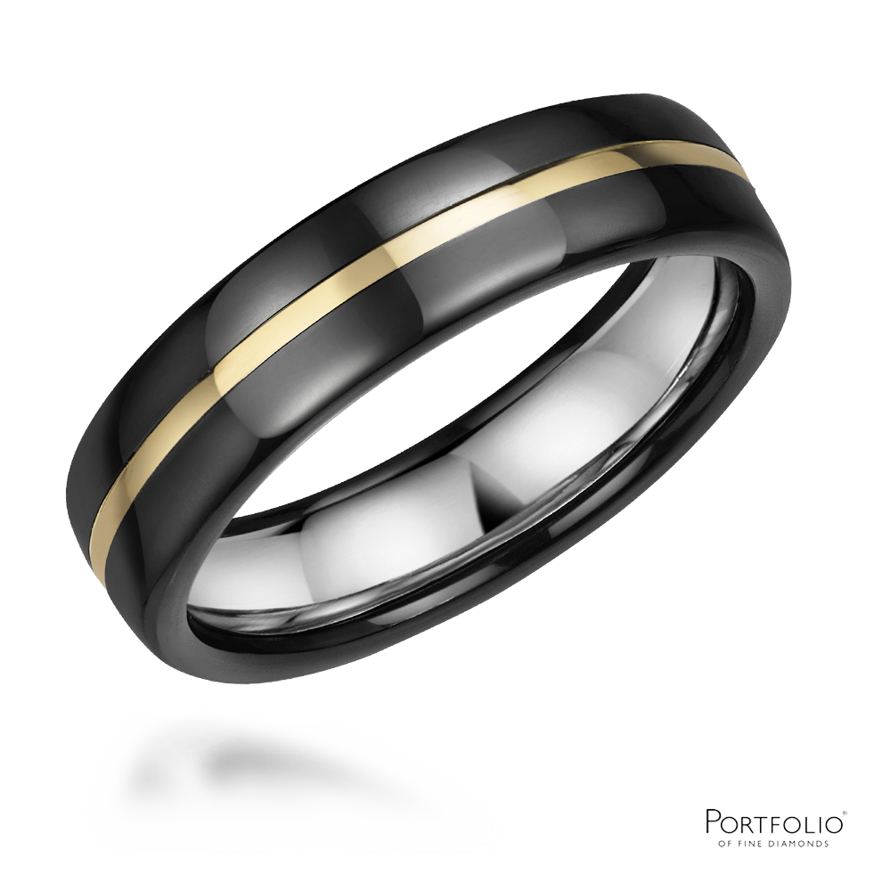 Zirconium And Yellow Gold 6mm Wedding Ring