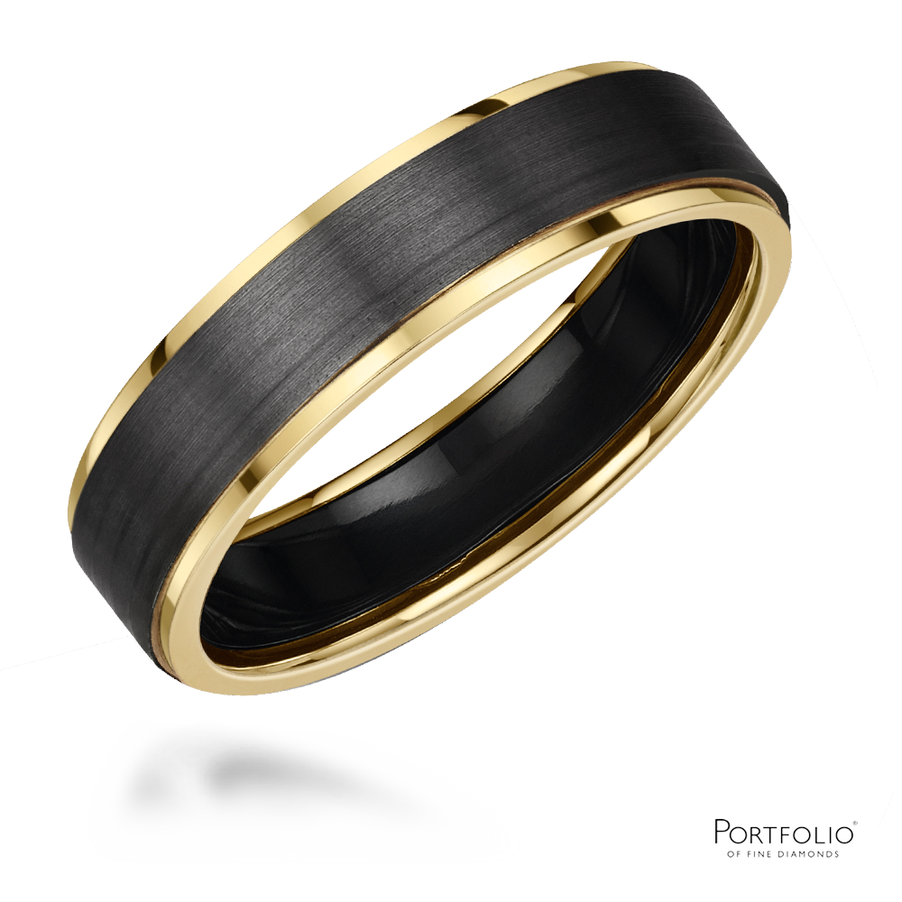 Zirconium And Yellow Gold 5.5mm Wedding Ring