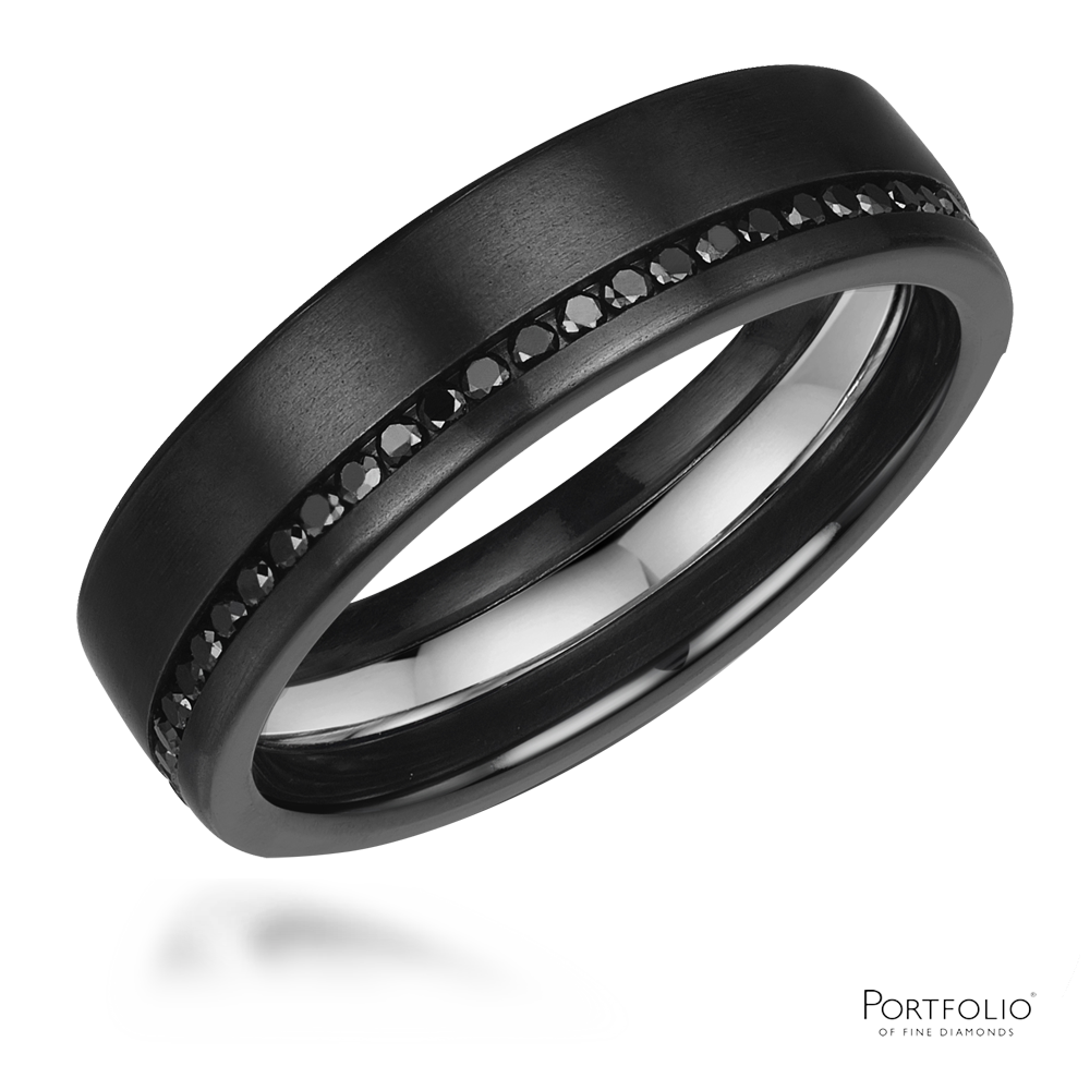 Zirconium And Diamond 6mm Wedding Ring