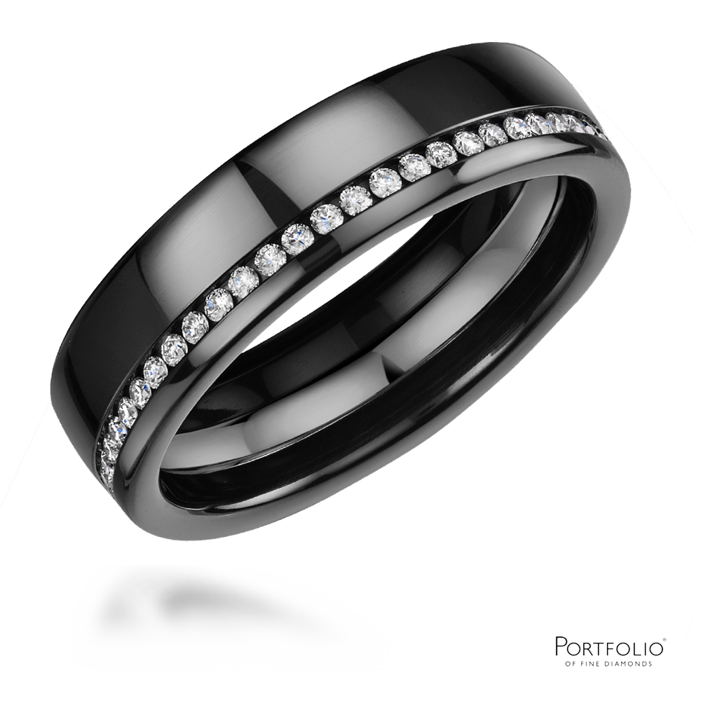 Zirconium And Diamond 6mm Wedding Ring