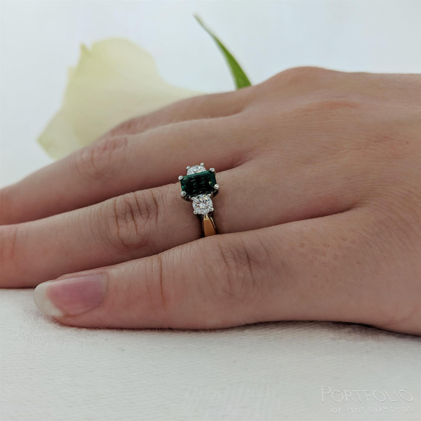 Three Stone 0.69ct Emerald Platinum Ring