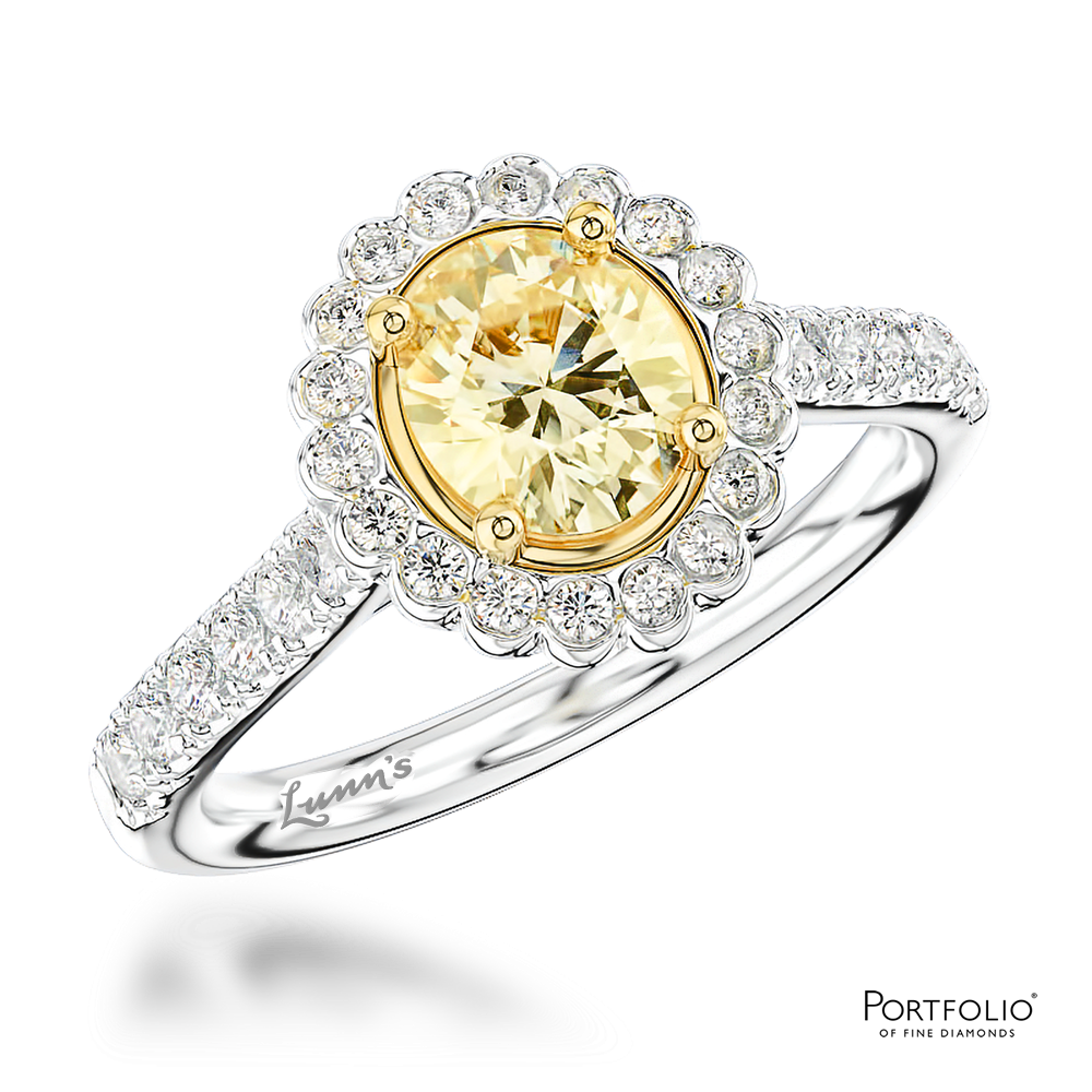 Cluster 0.40ct Fancy Intense Yellow VS2 Yellow Diamond Platinum/Yellow Ring