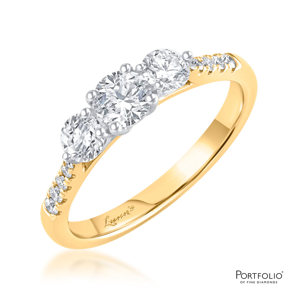 Three Stone 0.36ct F SI1 Diamond Yellow Gold Ring